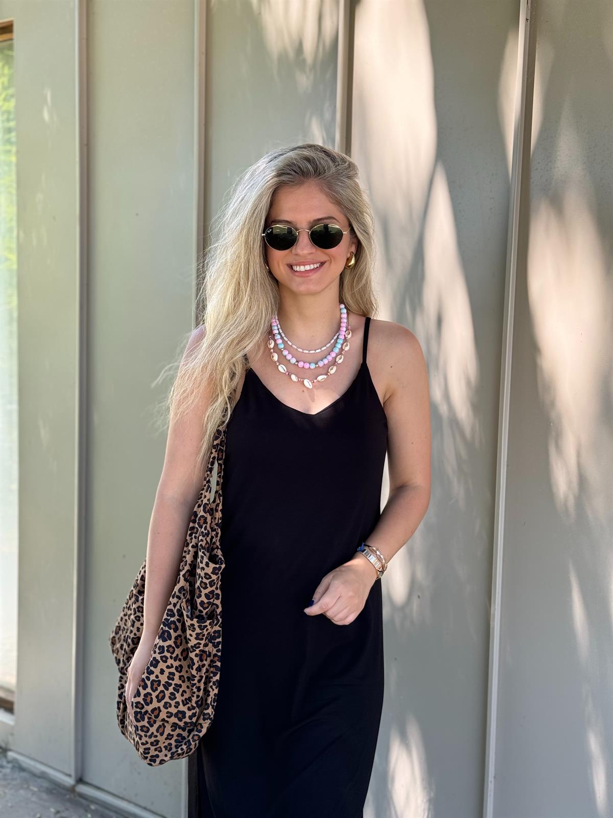 İp Askılı Midi Boy Modal Elbise-Siyah