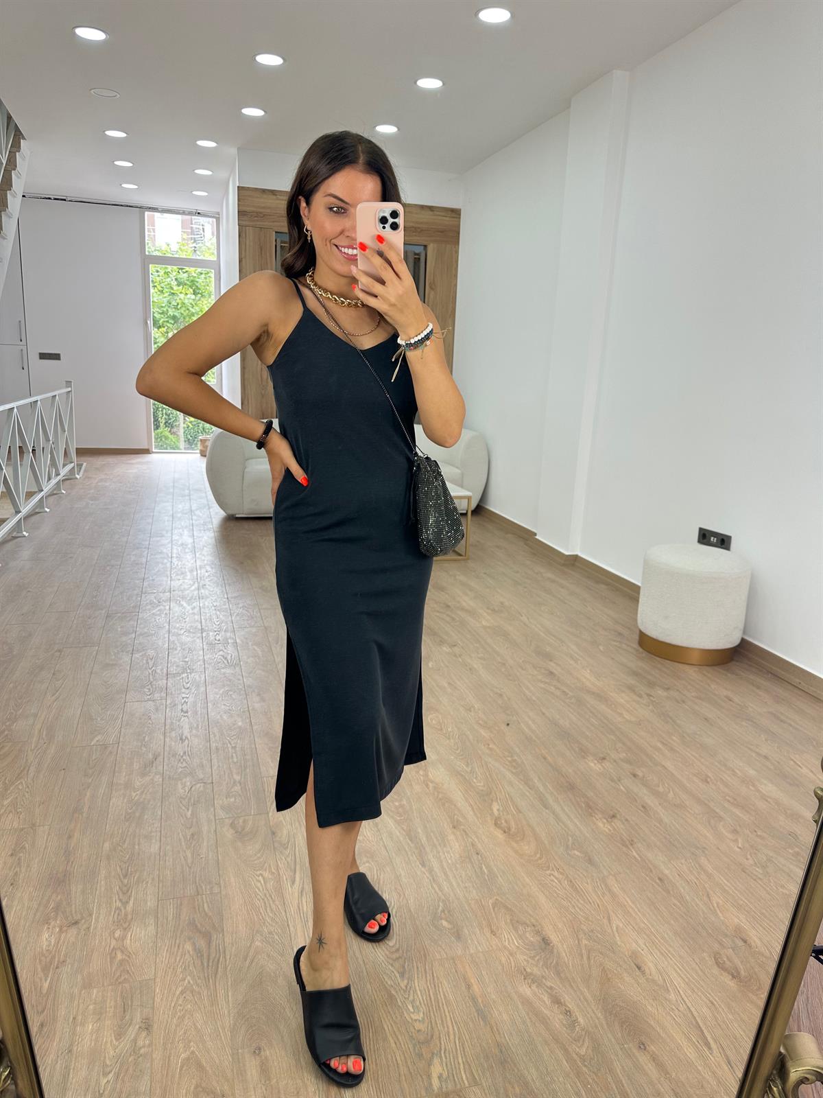 İp Askılı Modal Dokuma Kumaş Basic Elbise