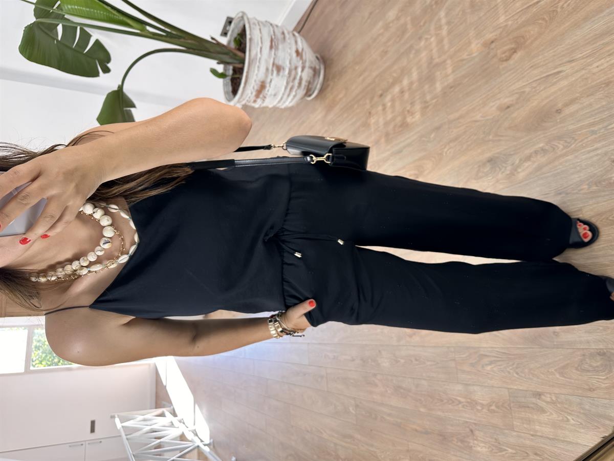 İp Askılı Palazzo Pantolonlu Tiril Takım-Siyah