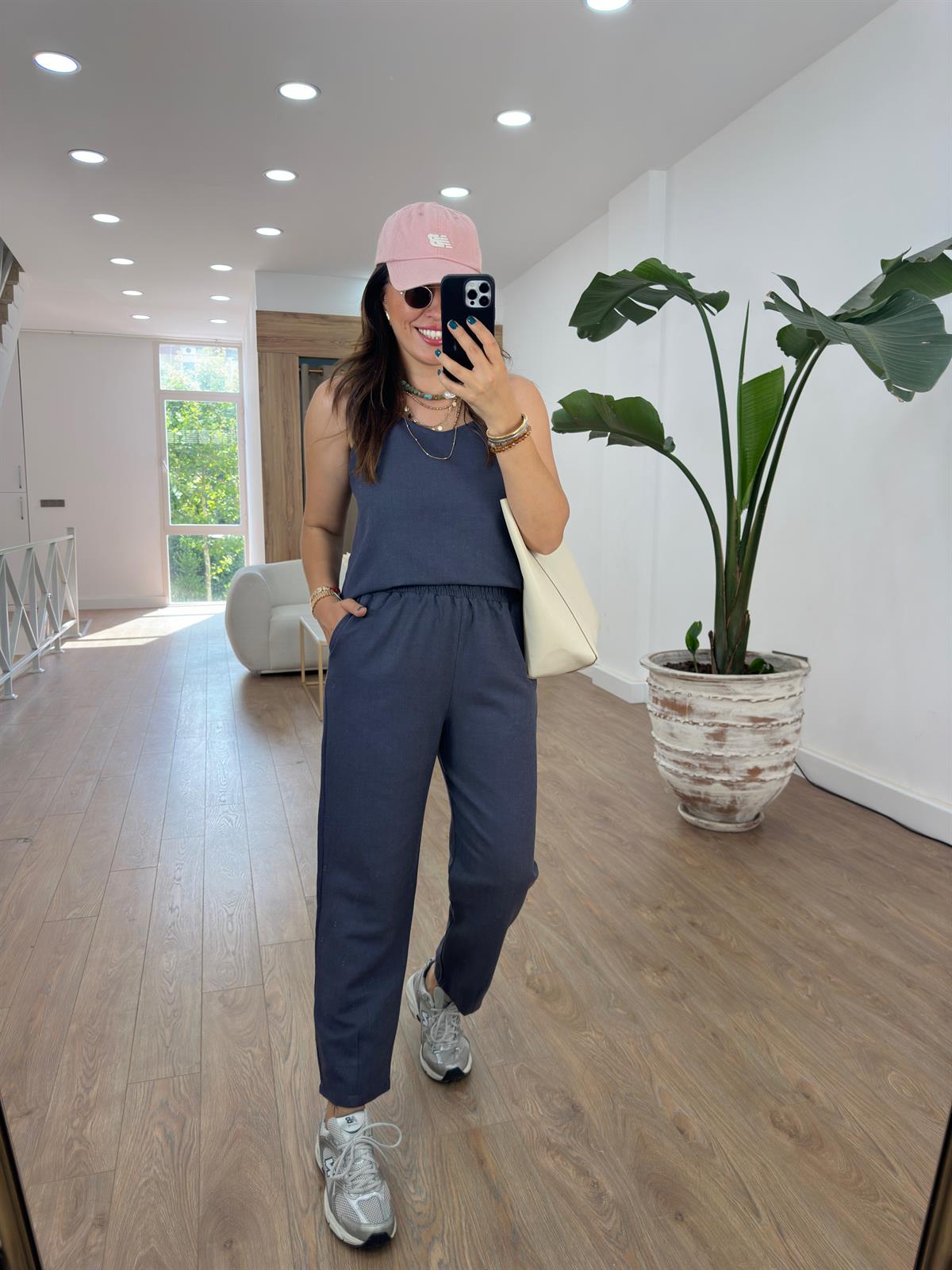 İp Askılı  Pamuk Keten Takım-Antrasit