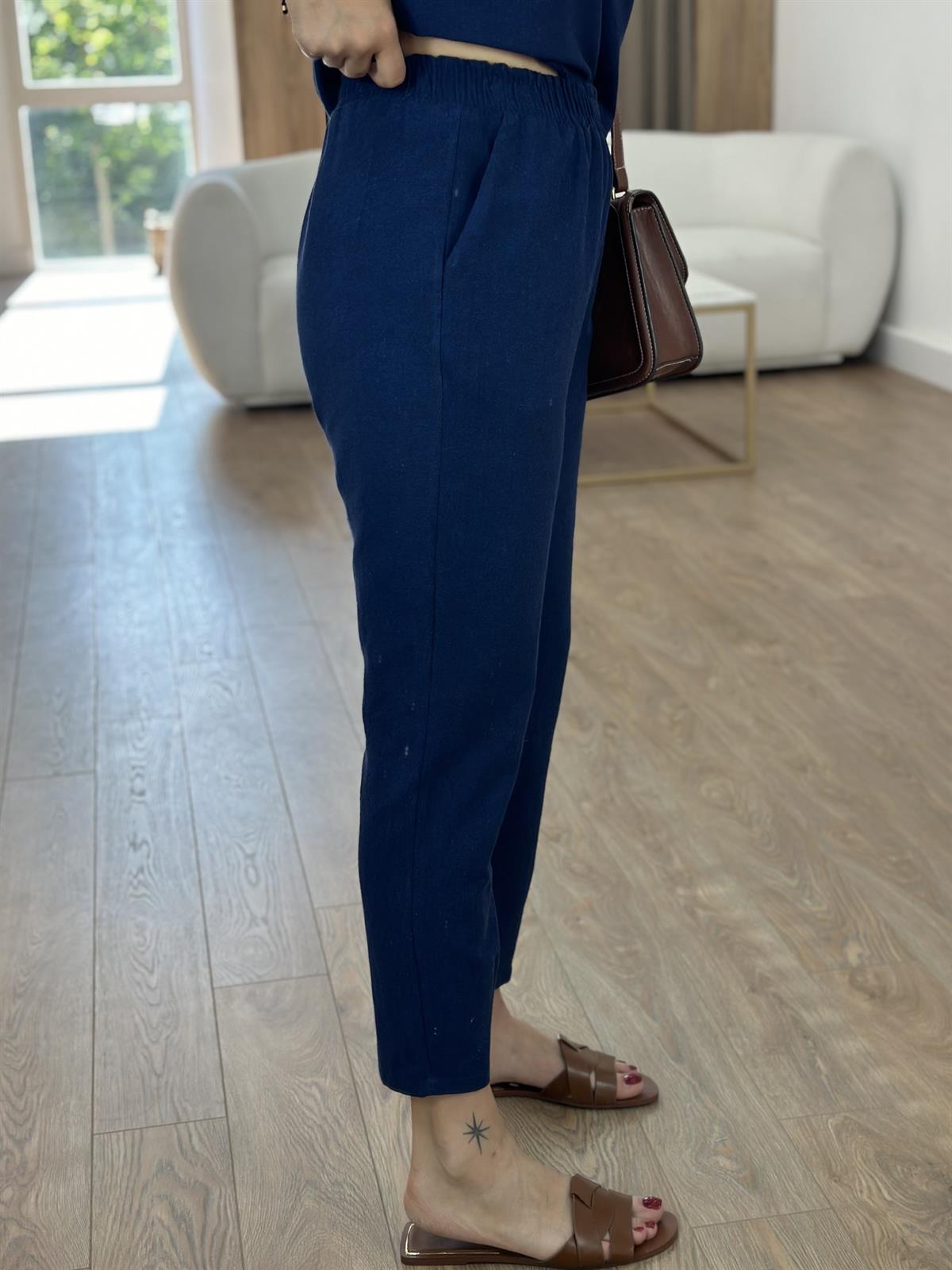 İp Askılı Pamuk Keten Takım-Lacivert