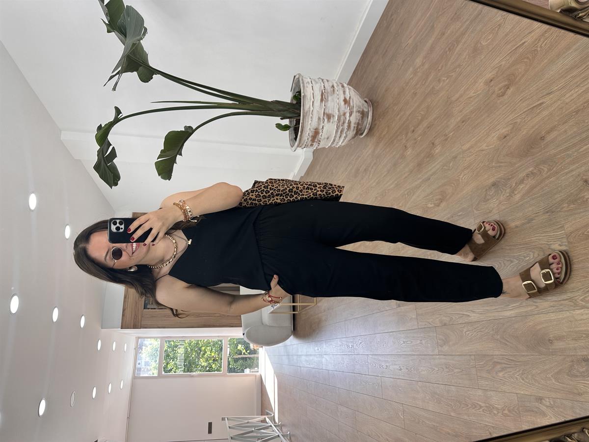 İp Askılı Pamuk Keten Takım-Siyah