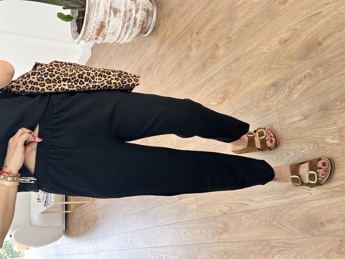 İp Askılı Pamuk Keten Takım-Siyah