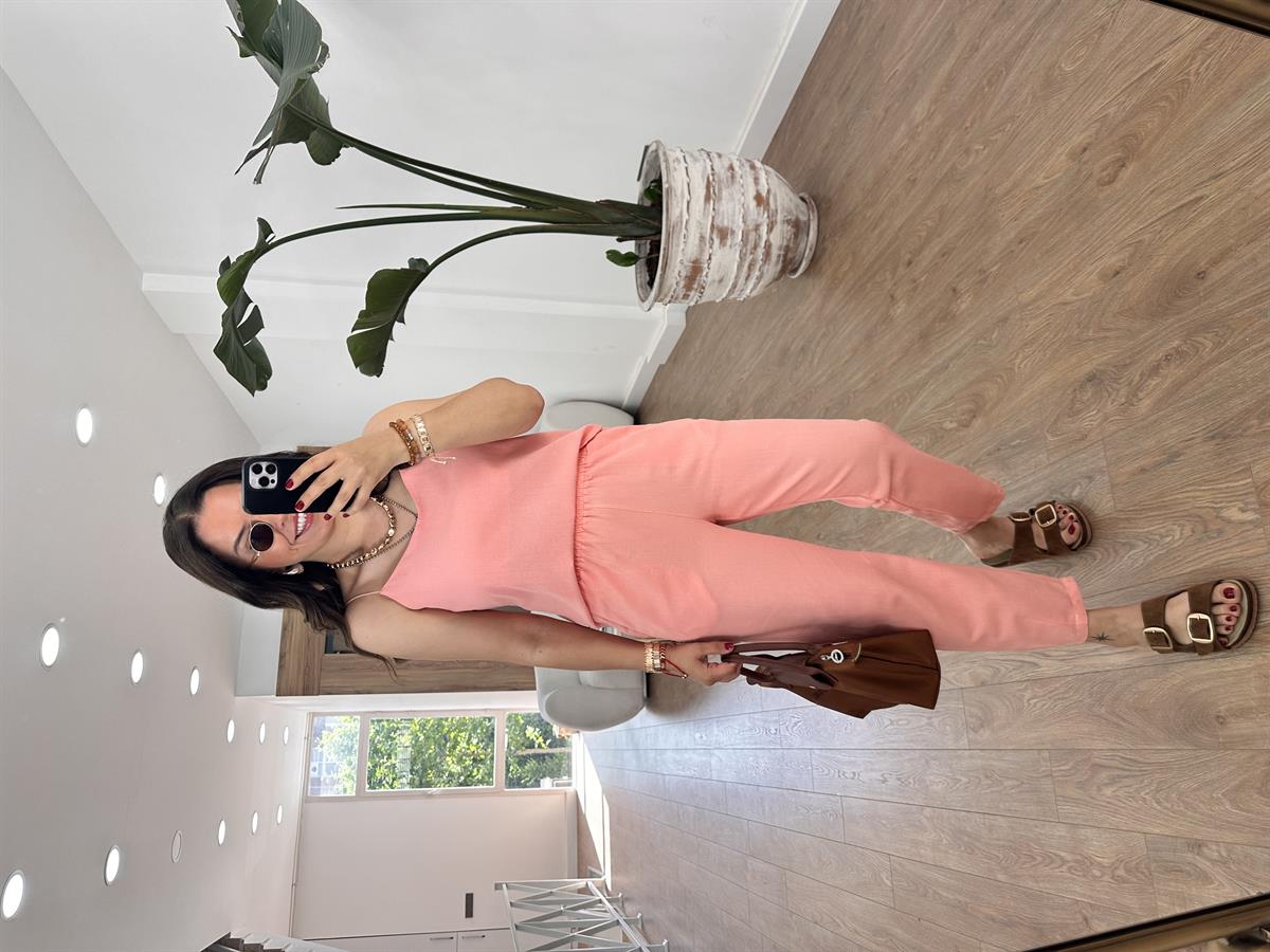 İp Askılı Pamuk Keten Takım-Yavruağzı