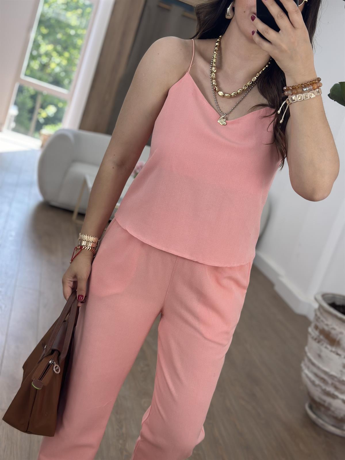 İp Askılı Pamuk Keten Takım-Yavruağzı