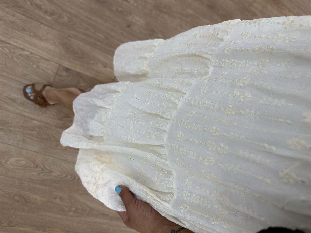 İşlemeli Askılı Midi Elbise 