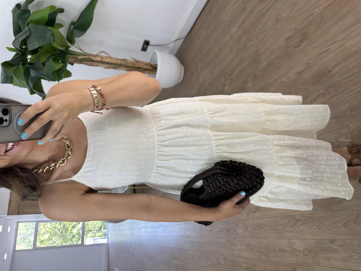 İşlemeli Askılı Midi Elbise 