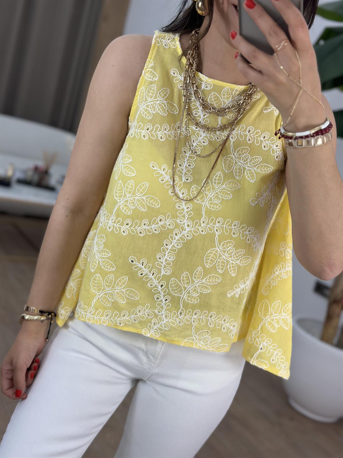 İşlemeli Gömlek - Sarı