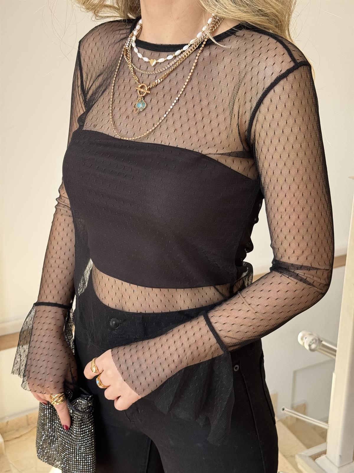 İspanyol Kol Tül Bluz