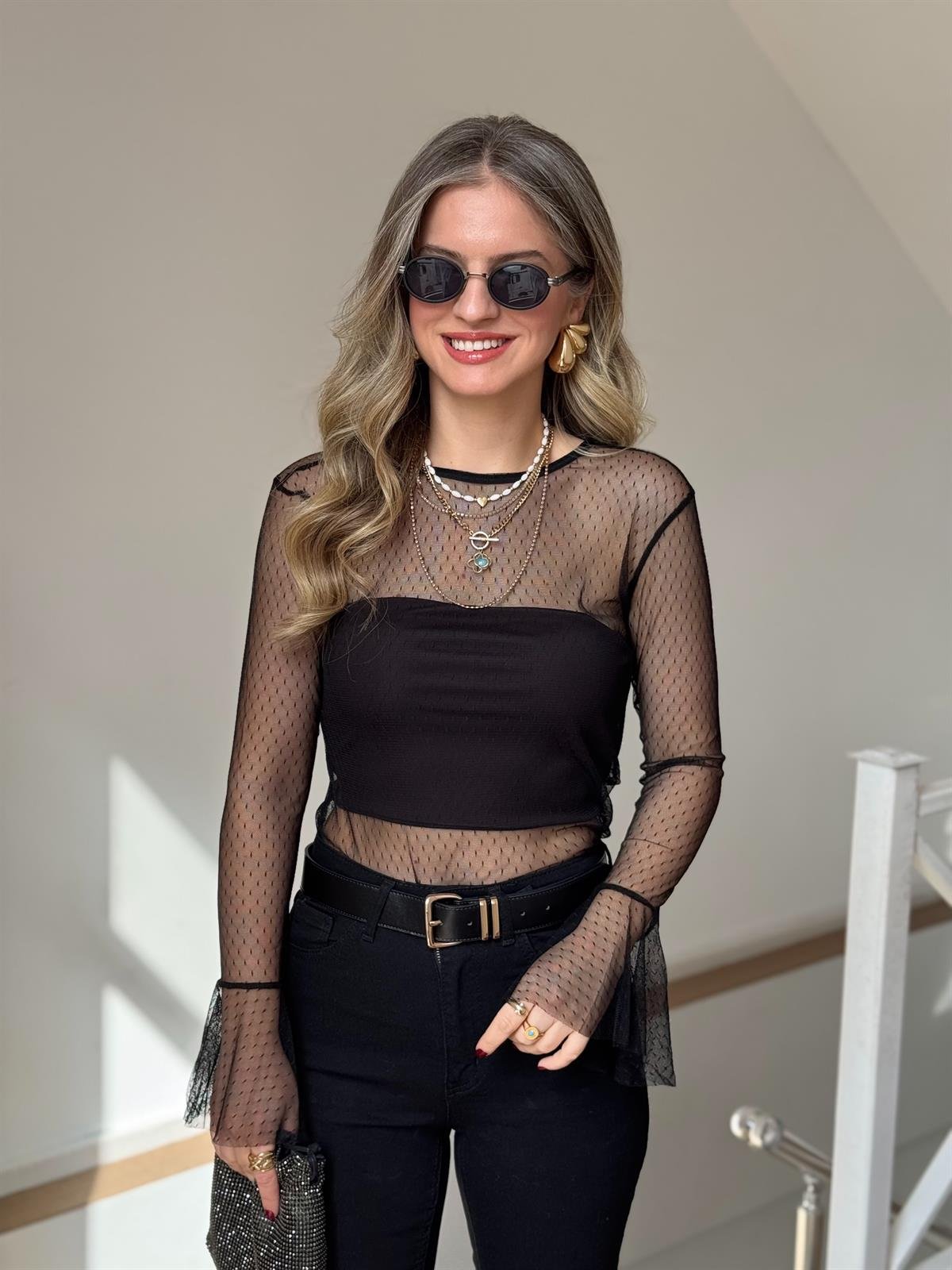 İspanyol Kol Tül Bluz