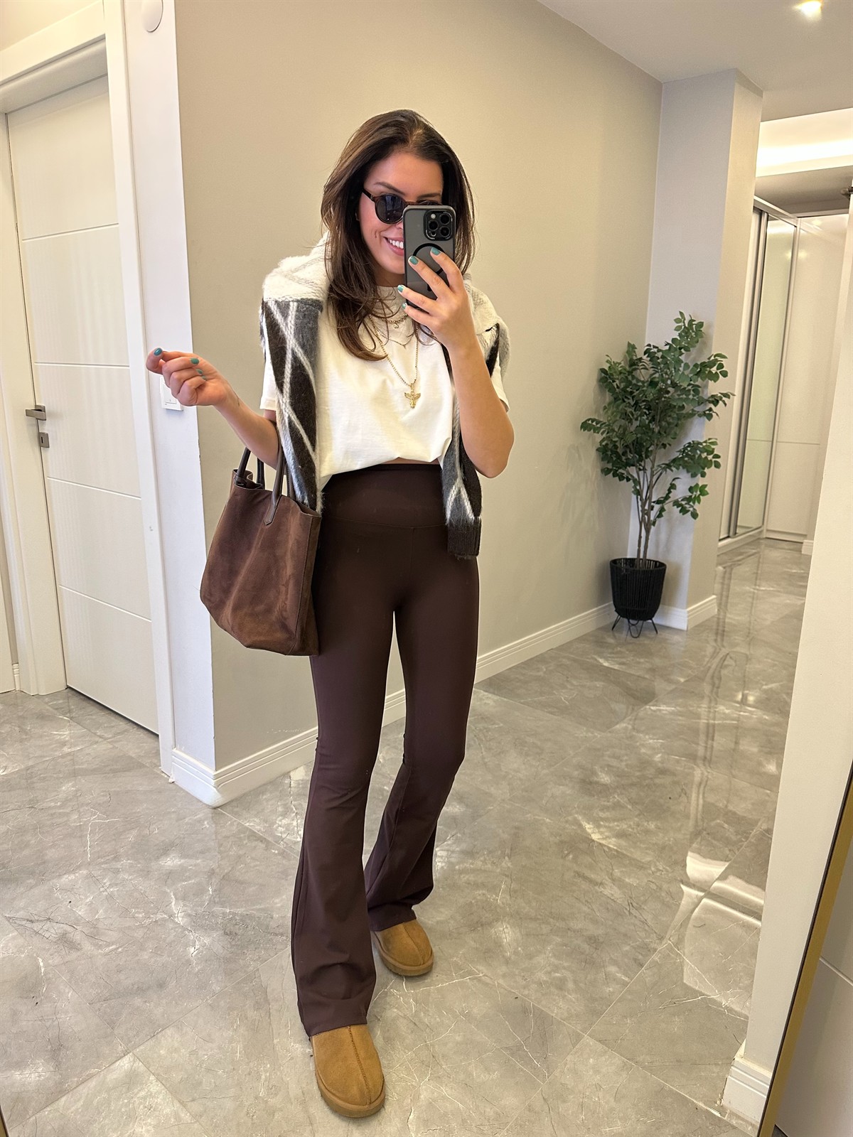 İspanyol Paça Toparlayıcı Tayt - Kahverengi