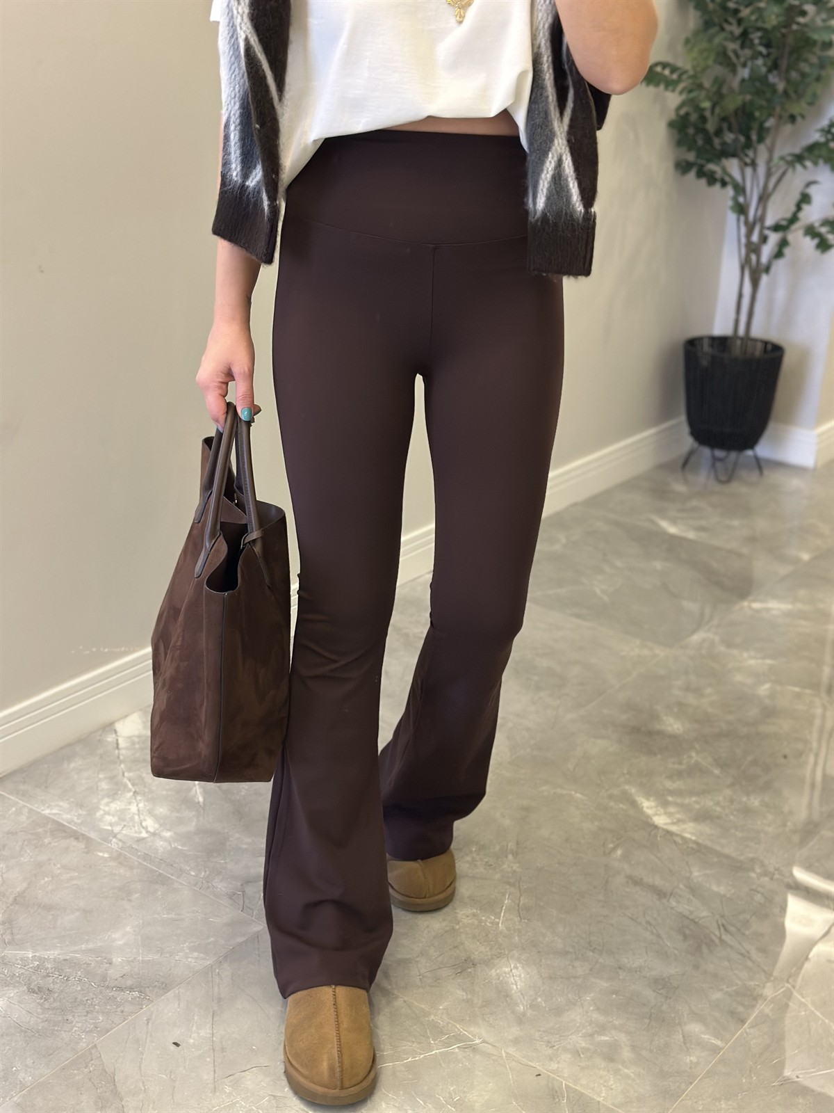 İspanyol Paça Toparlayıcı Tayt - Kahverengi