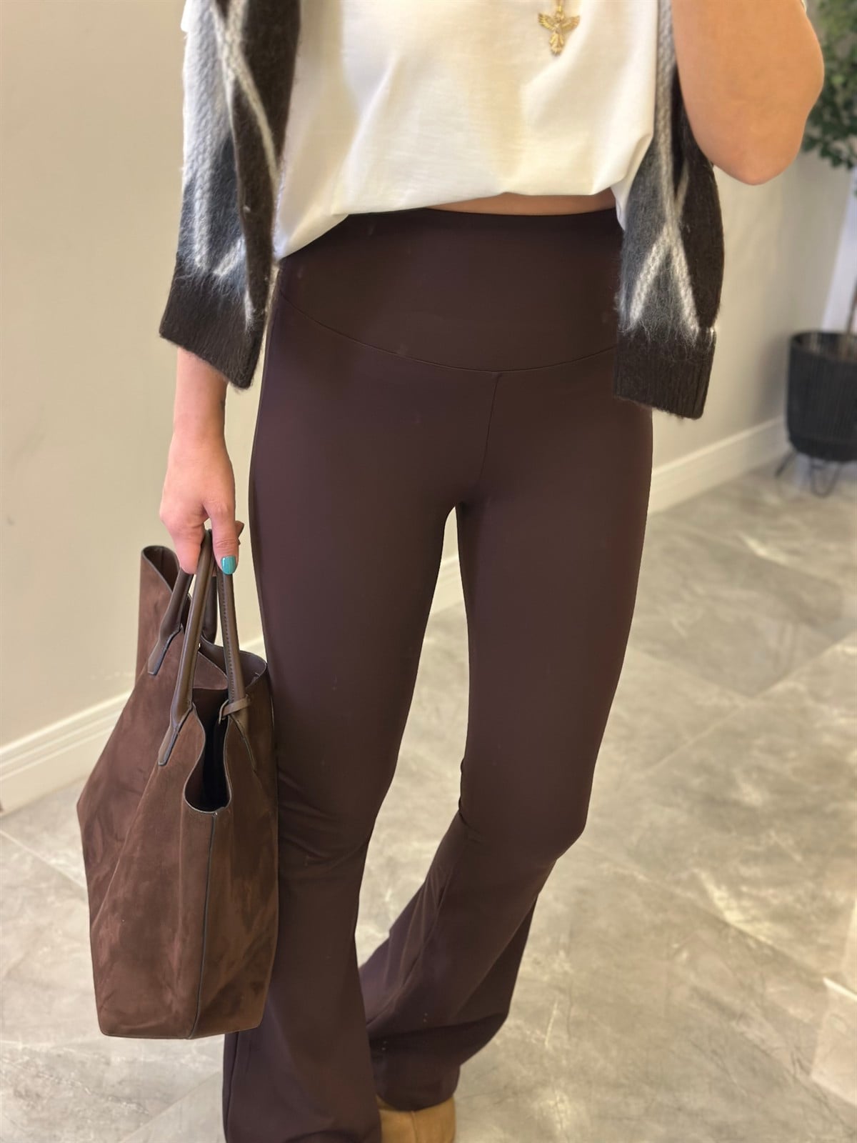 İspanyol Paça Toparlayıcı Tayt - Kahverengi