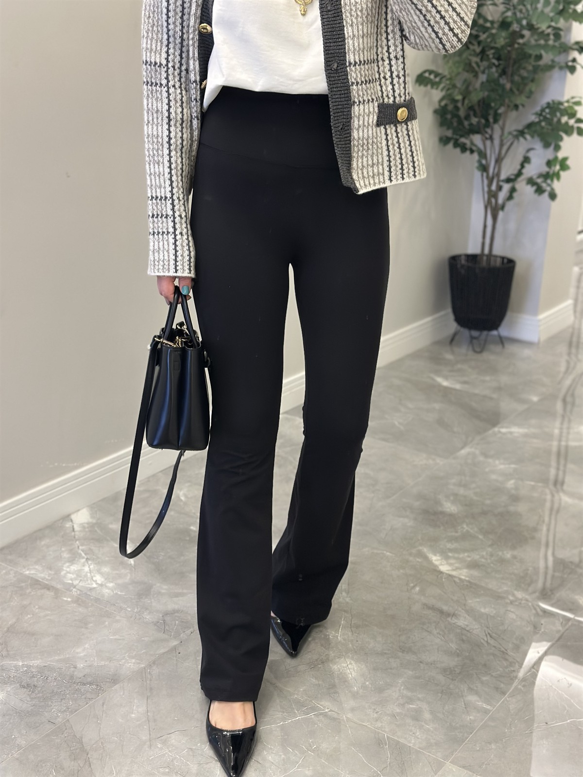 İspanyol Paça Toparlayıcı Tayt - Siyah