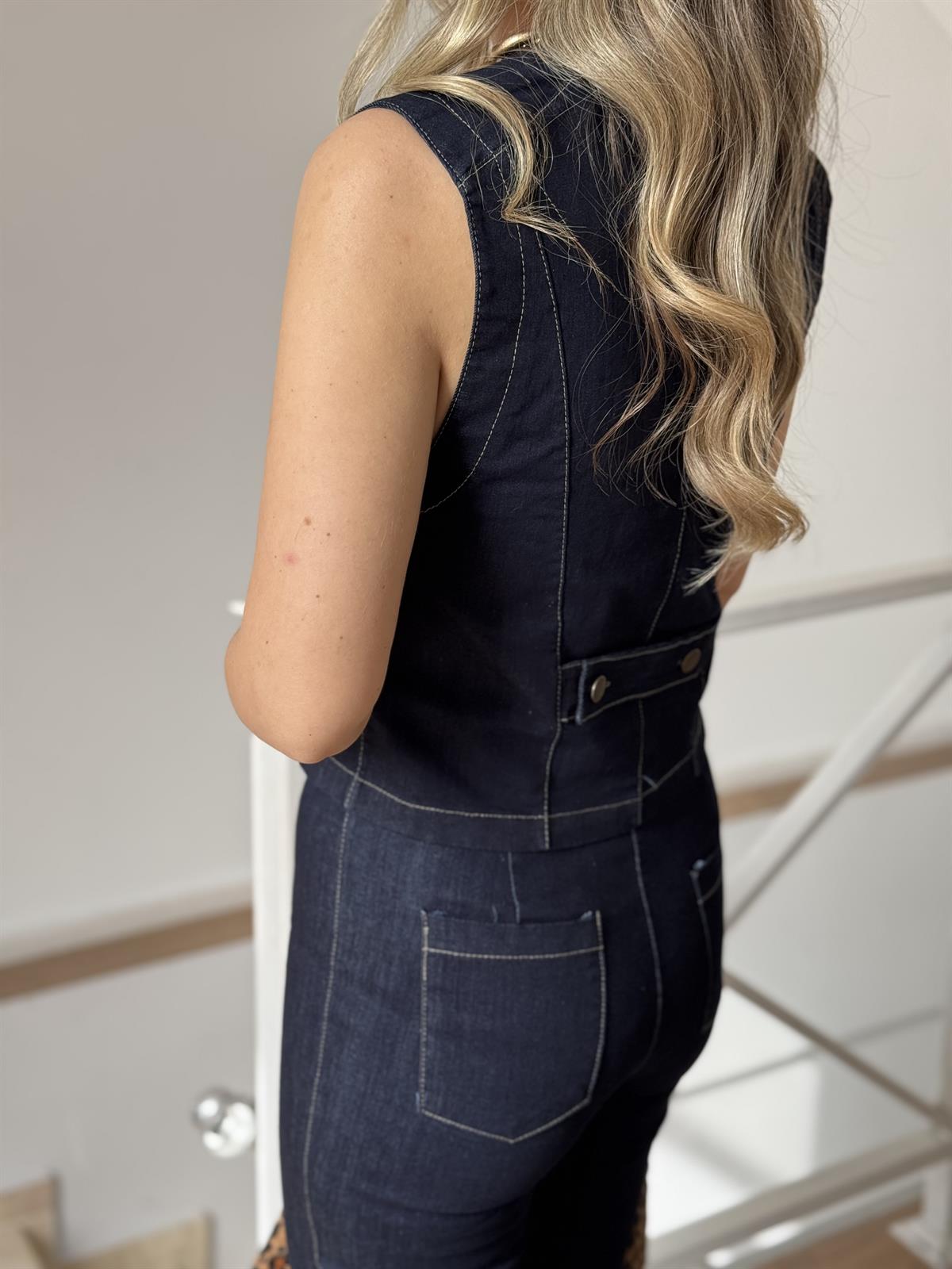 İspanyol Pantolonlu Yelekli Denim Takım