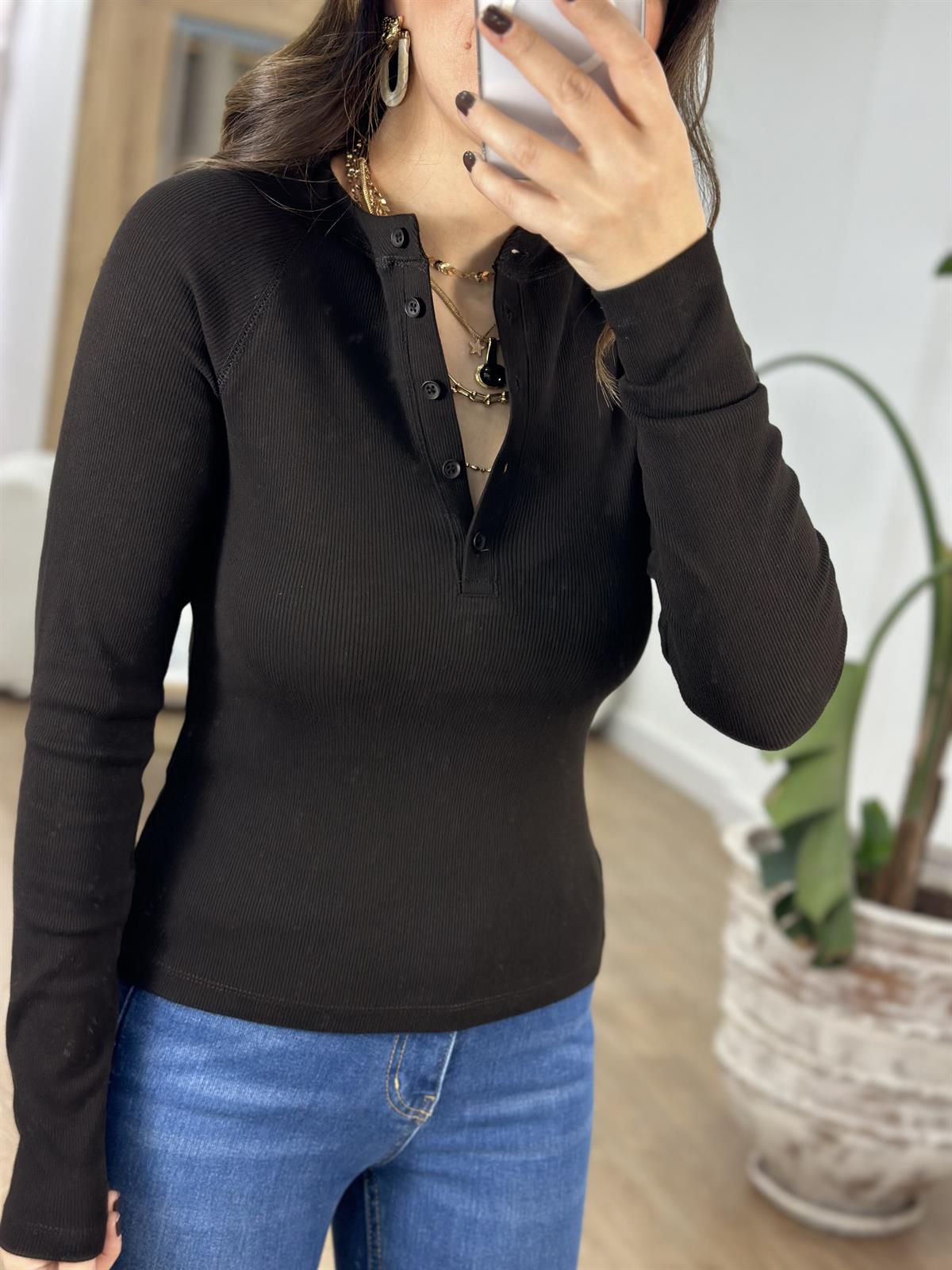 İtalyan Kol Düğmeli Bluz  - Acı Kahve 