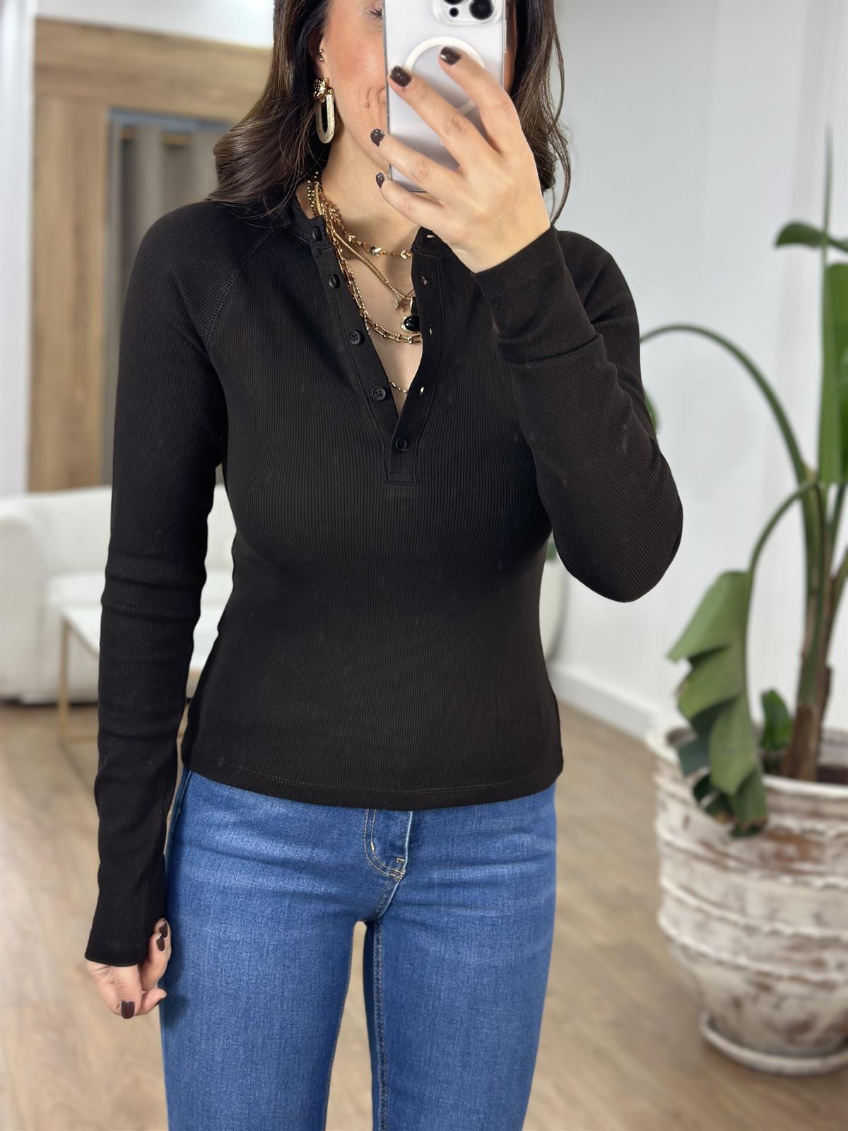 İtalyan Kol Düğmeli Bluz  - Acı Kahve 