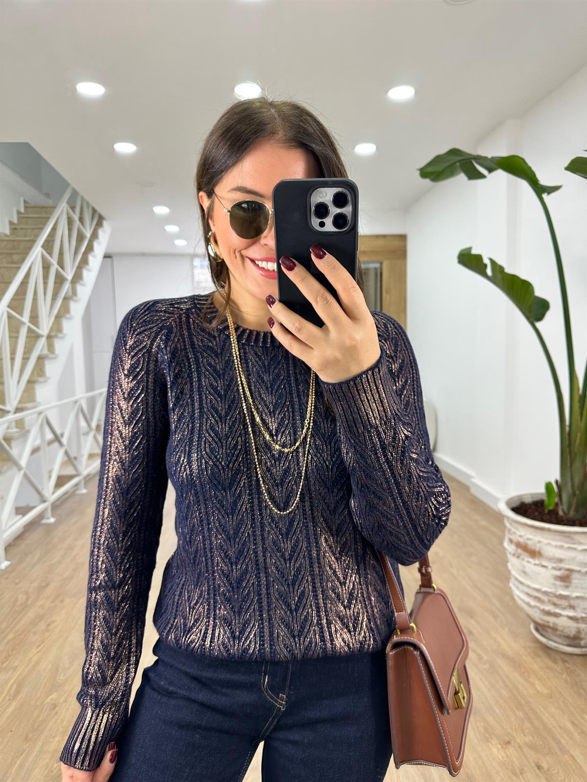 İtalyan Kol Varaklı Kazak-Lacivert