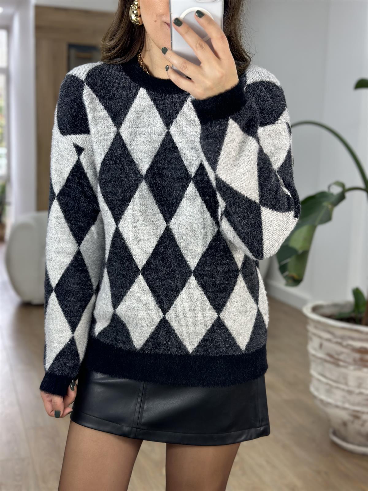 Jakarlı Bisiklet Yaka Triko Kazak - Antrasit