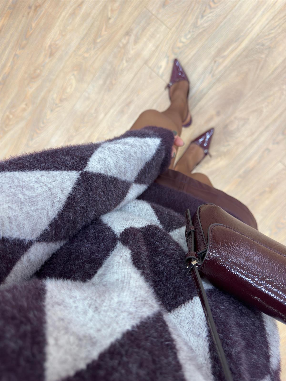 Jakarlı Bisiklet Yaka Triko Kazak - Mürdüm