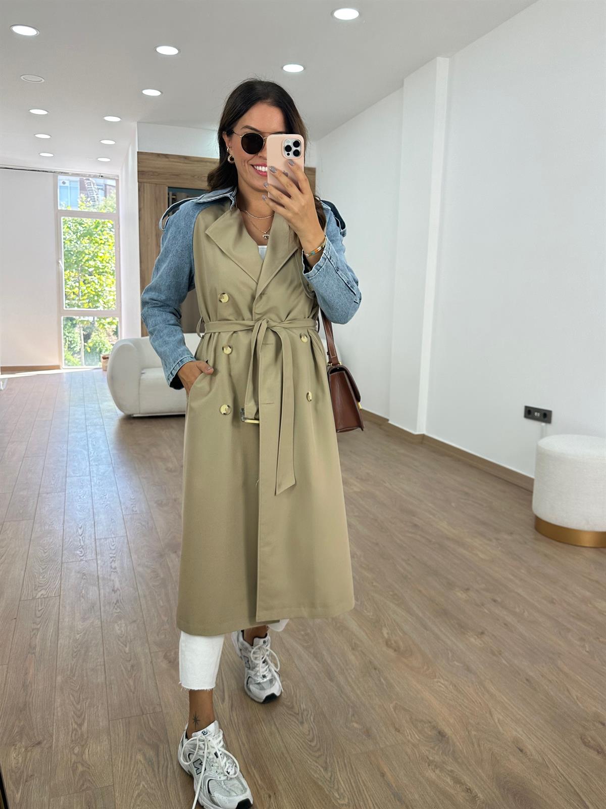 Jean Detaylı Apoletli Tasarım Trençkot