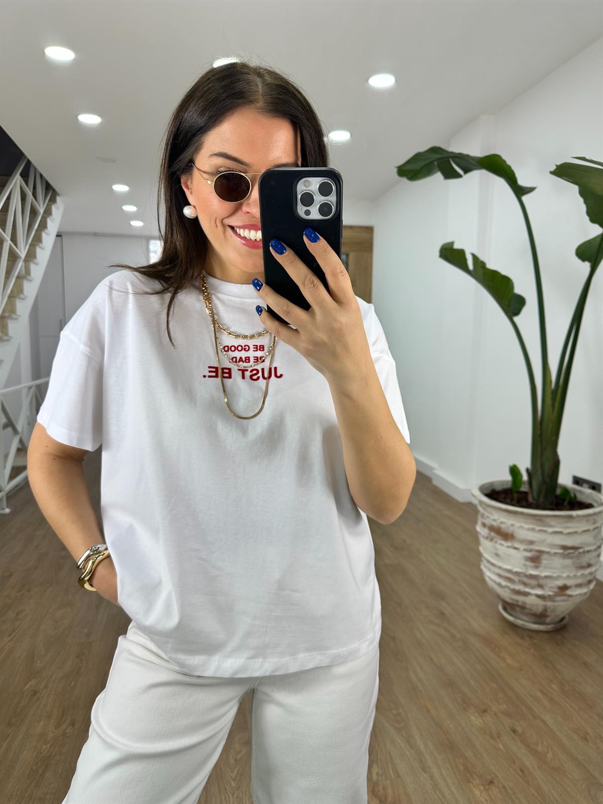 Just Be Baskılı Oversize Tişört-Beyaz