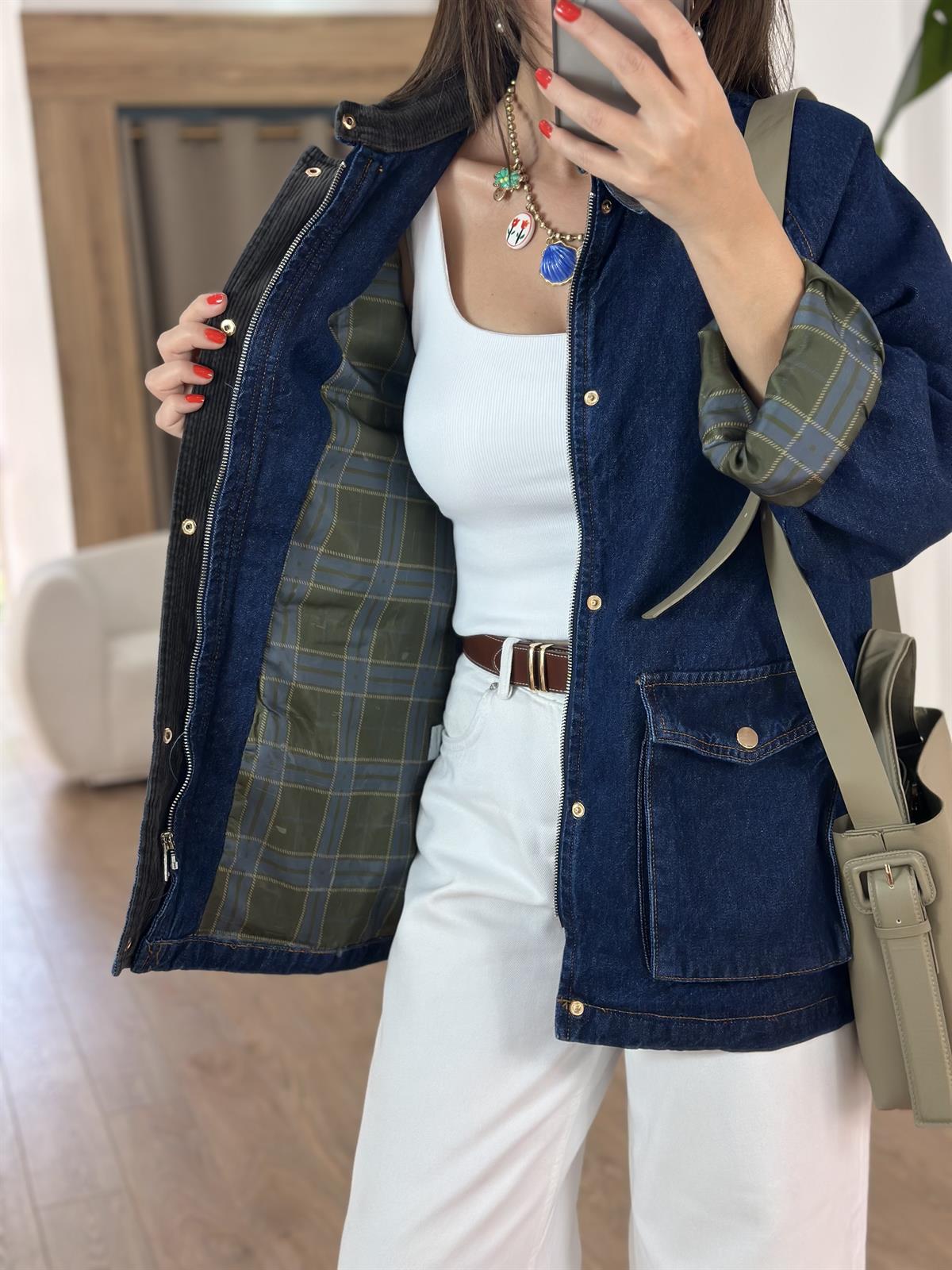 Kadife Yaka Denim Ceket  