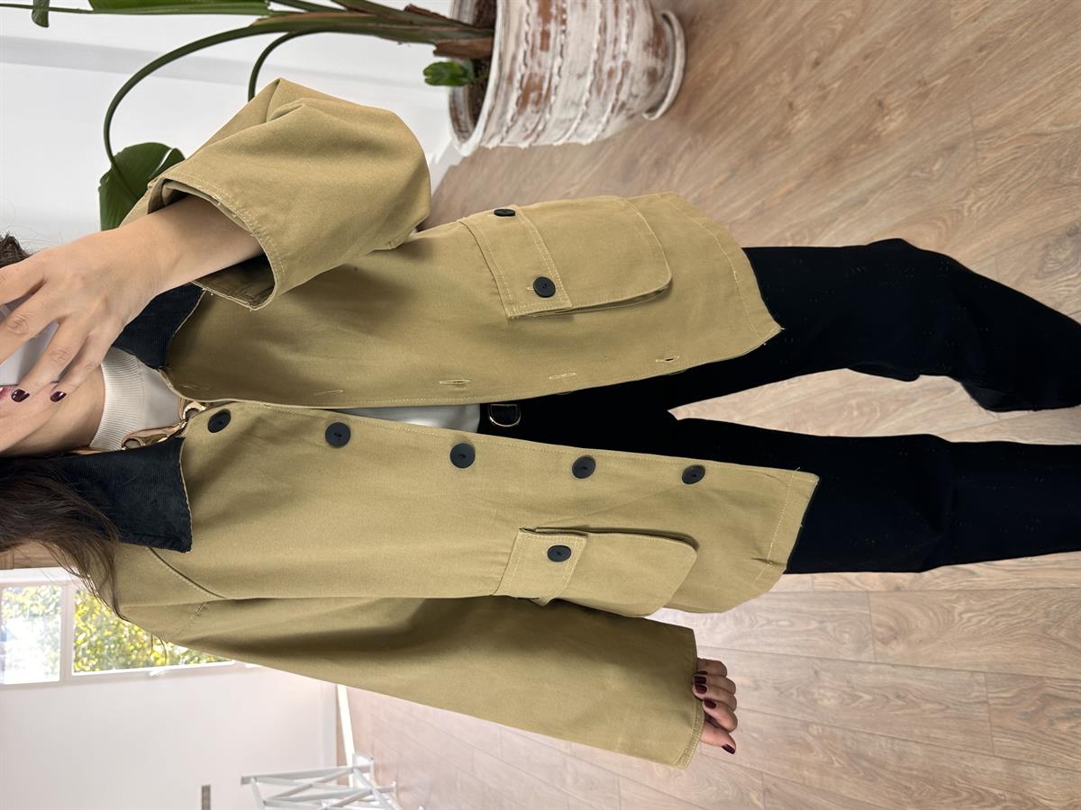 Kadife Yaka Torba Cepli Mont