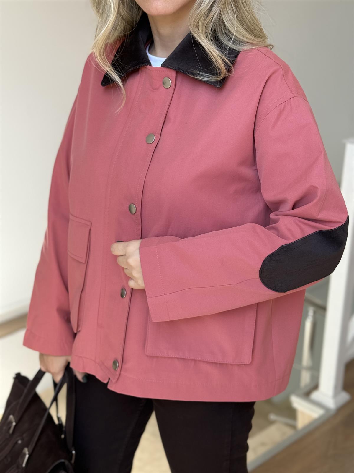 Kadife Yakalı Tasarım Trençkot - Somon