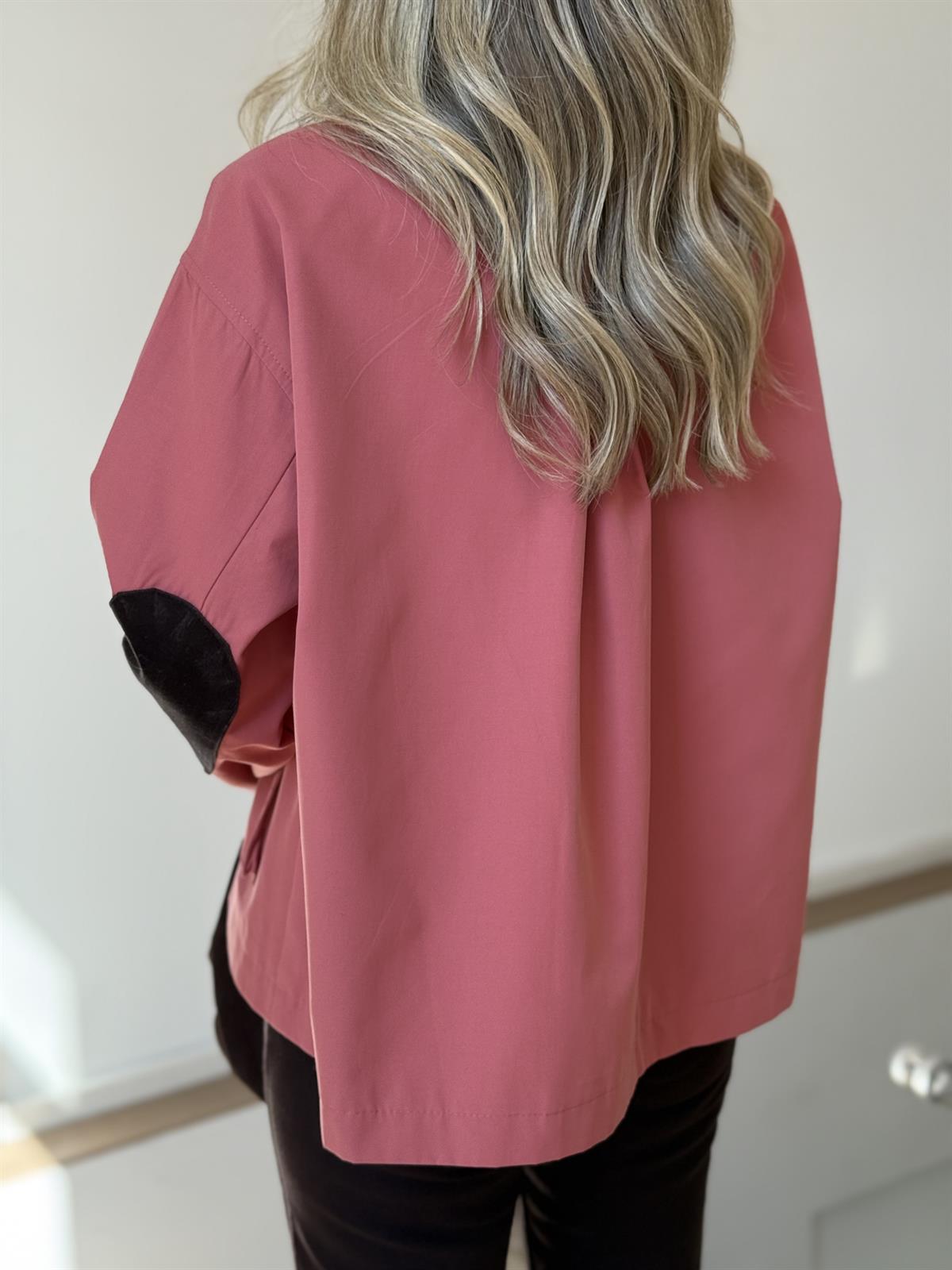 Kadife Yakalı Tasarım Trençkot - Somon