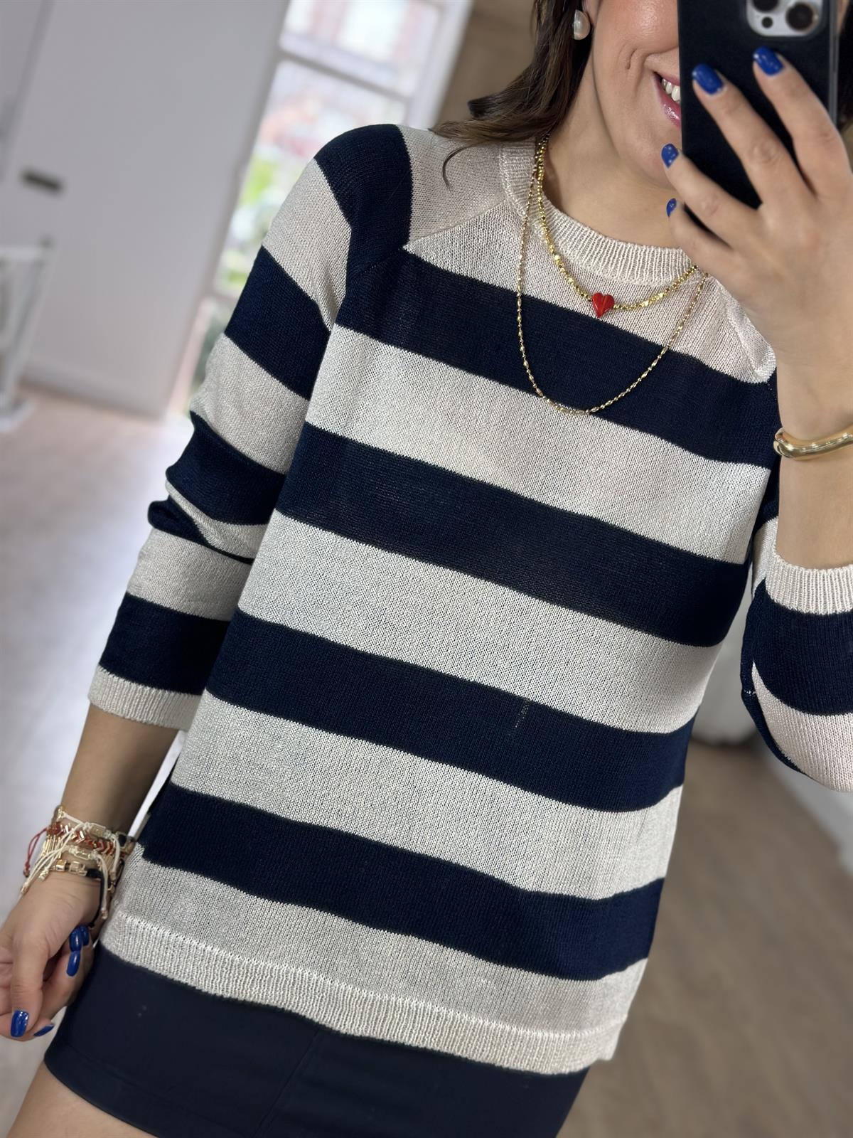 Kalın Çizgili Merserize Triko-Lacivert