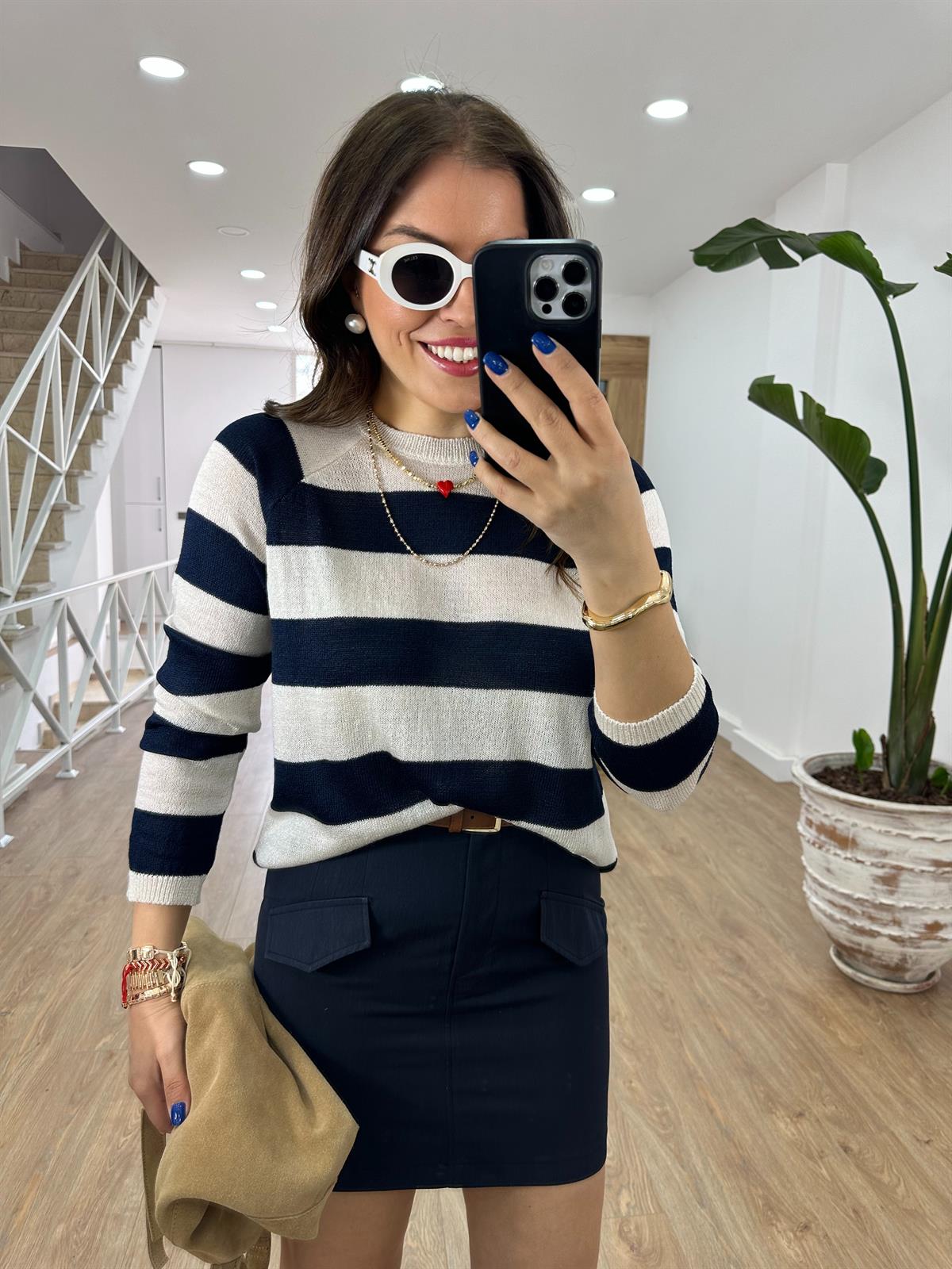 Kalın Çizgili Merserize Triko-Lacivert