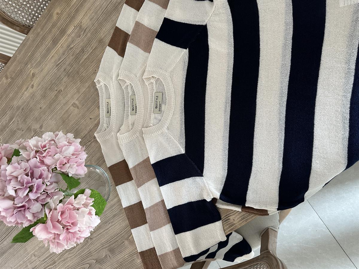 Kalın Çizgili Merserize Triko-Lacivert