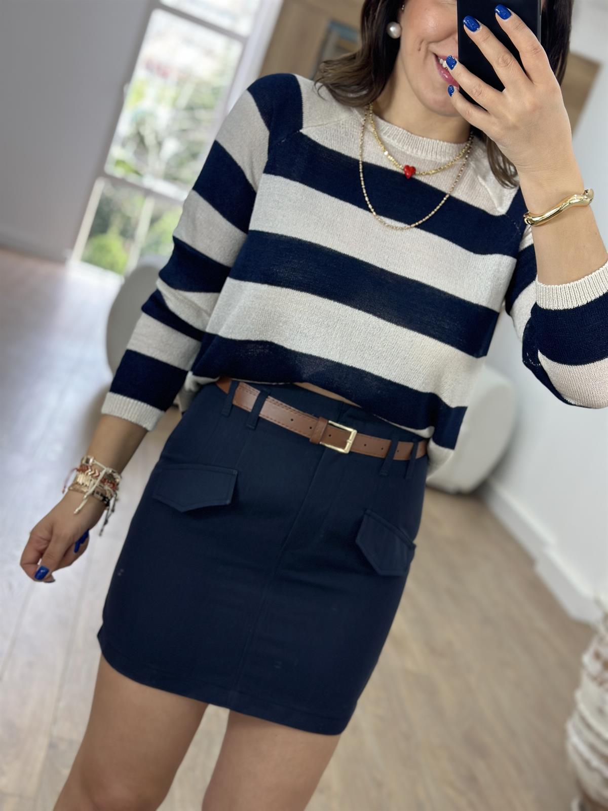 Kalın Çizgili Merserize Triko-Lacivert