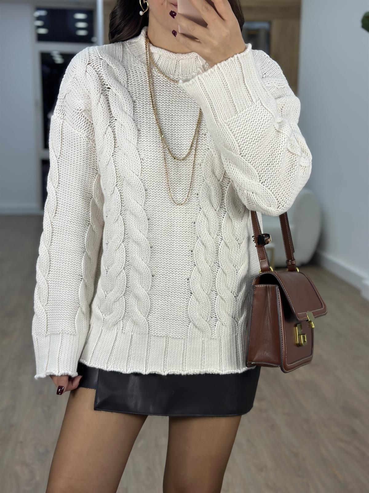 Kalın Saç Örgülü Kazak