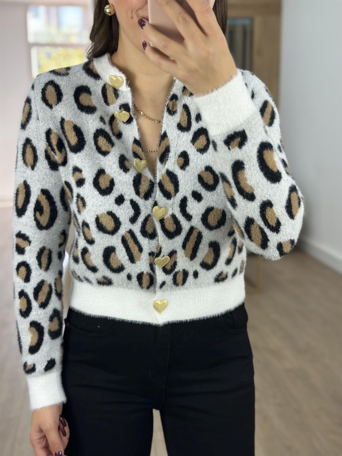 Kalp Düğmeli Yumoş Hırka -Vizon