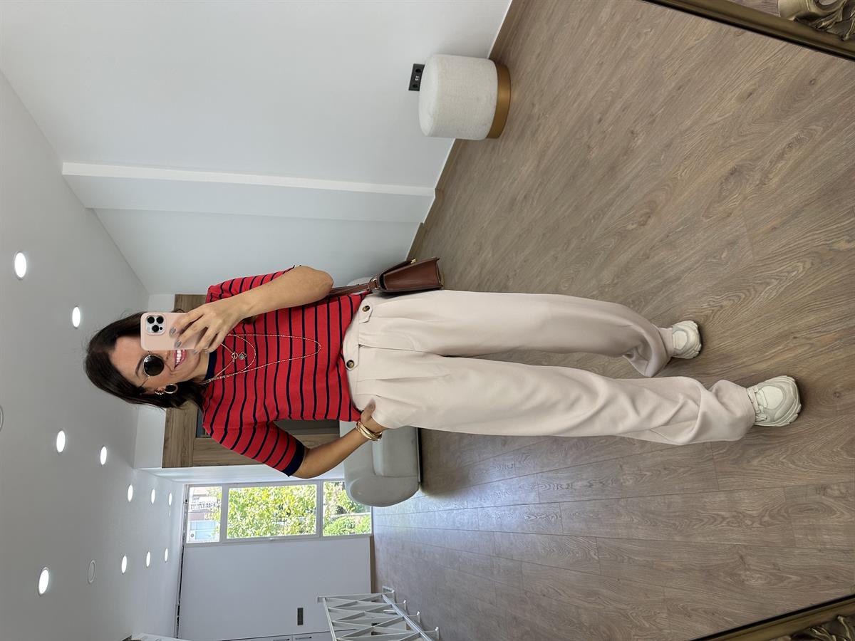 Kapak Cep Detaylı Palazzo Pantolon-Bej