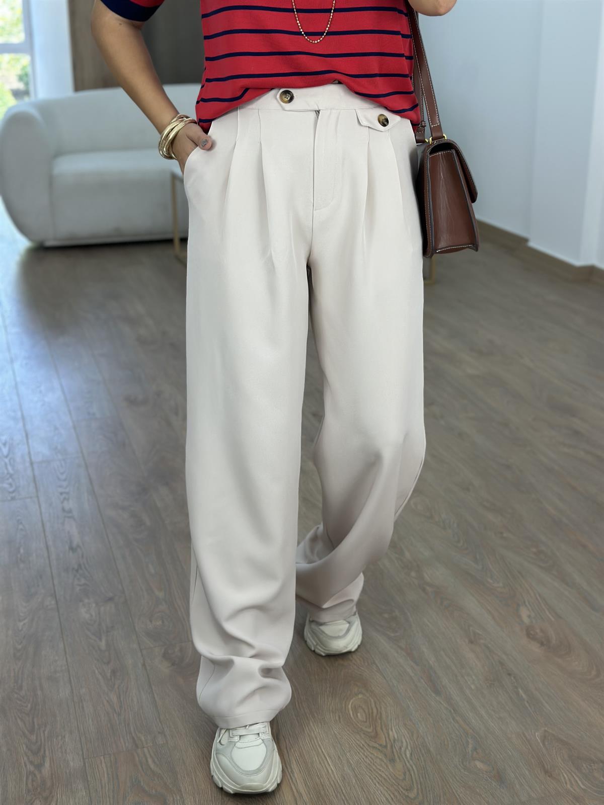 Kapak Cep Detaylı Palazzo Pantolon-Bej