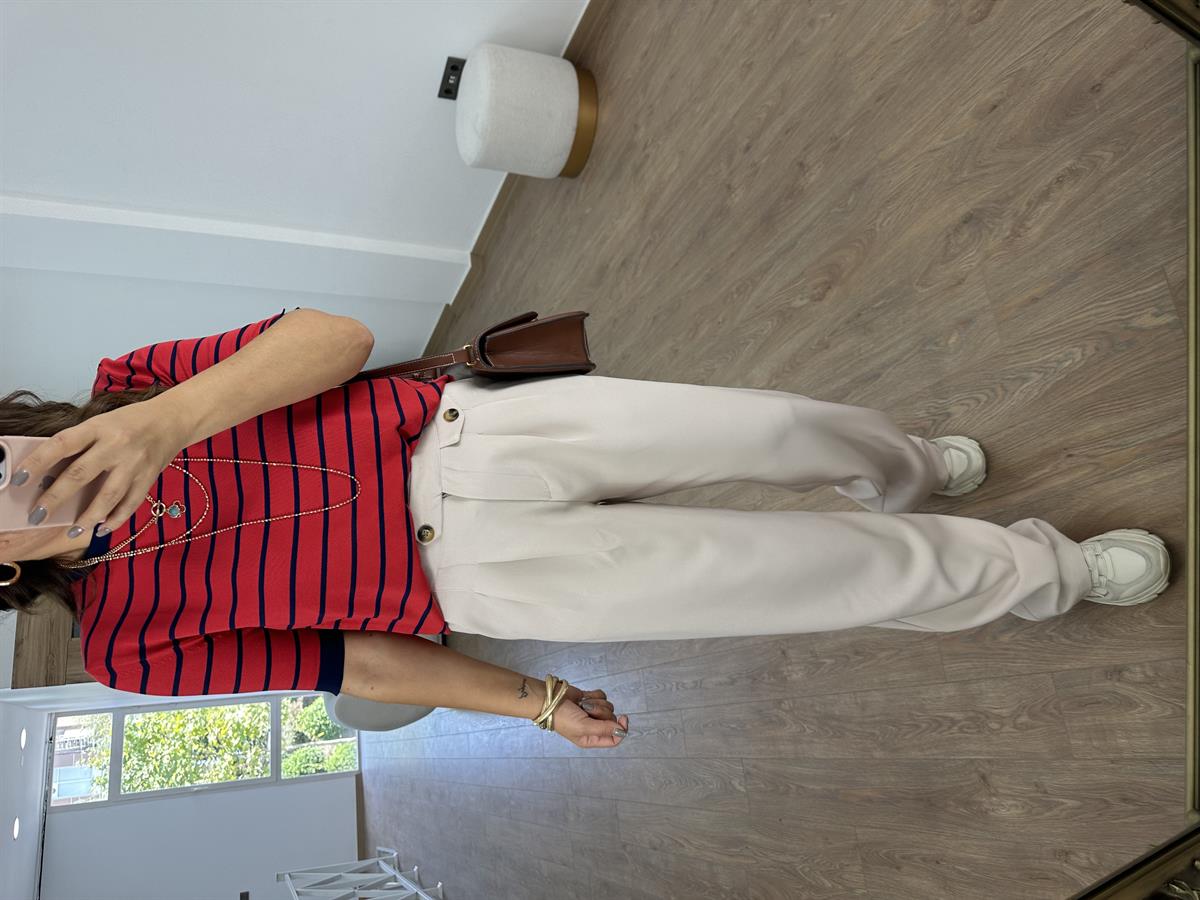 Kapak Cep Detaylı Palazzo Pantolon-Bej