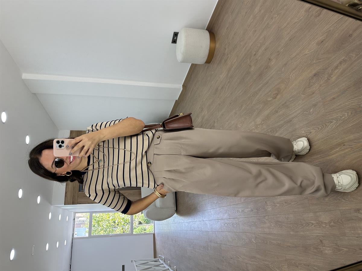 Kapak Cep Detaylı Palazzo Pantolon-Vizon