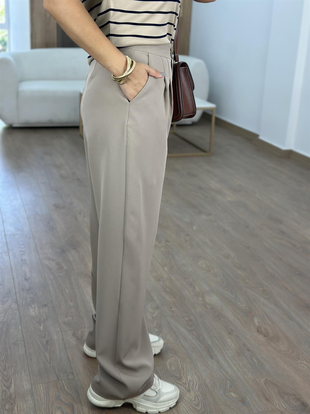 Kapak Cep Detaylı Palazzo Pantolon-Vizon