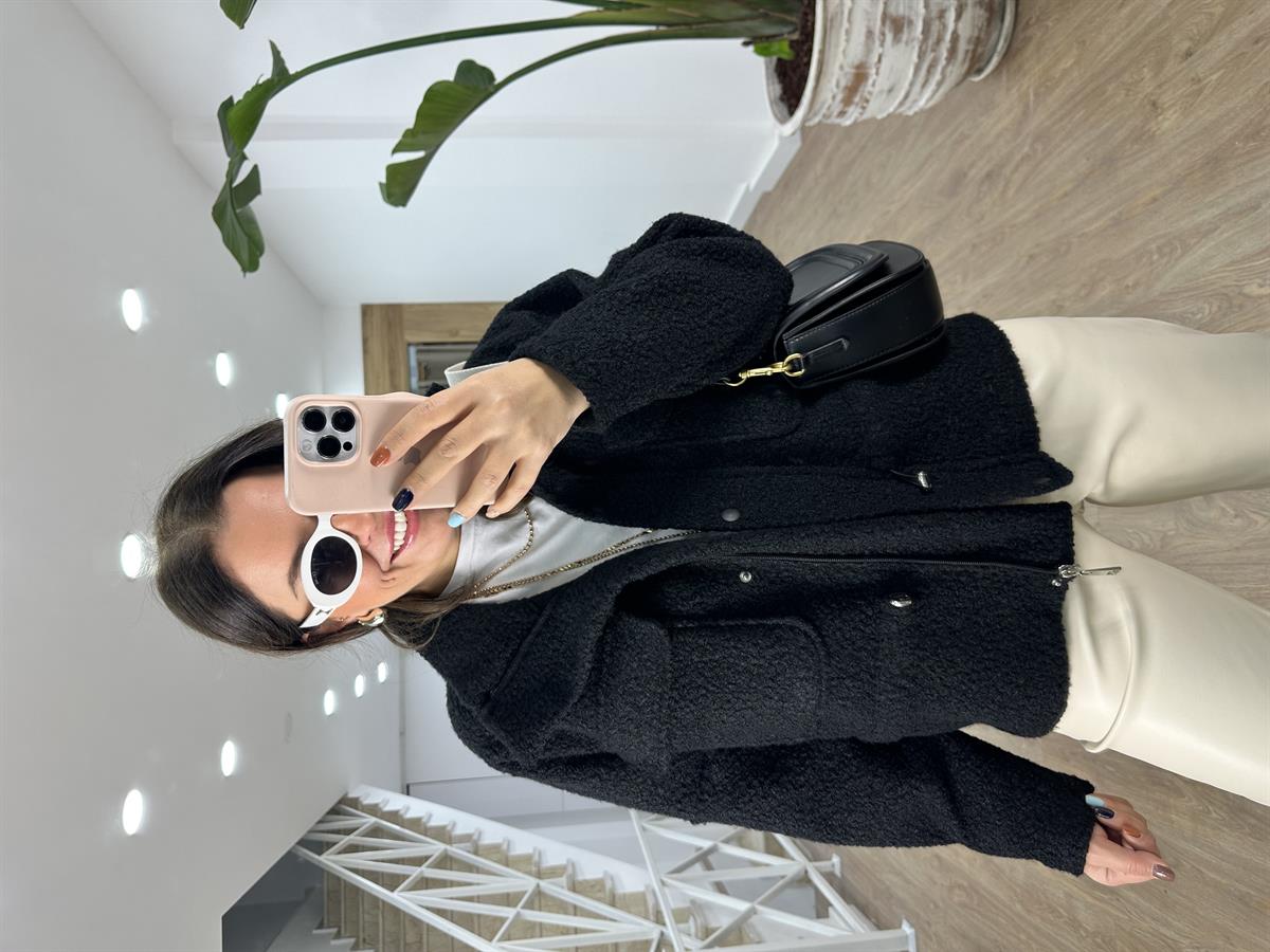 Kapak Cepli  Beli Büzgülü Buklet Kaban-Siyah