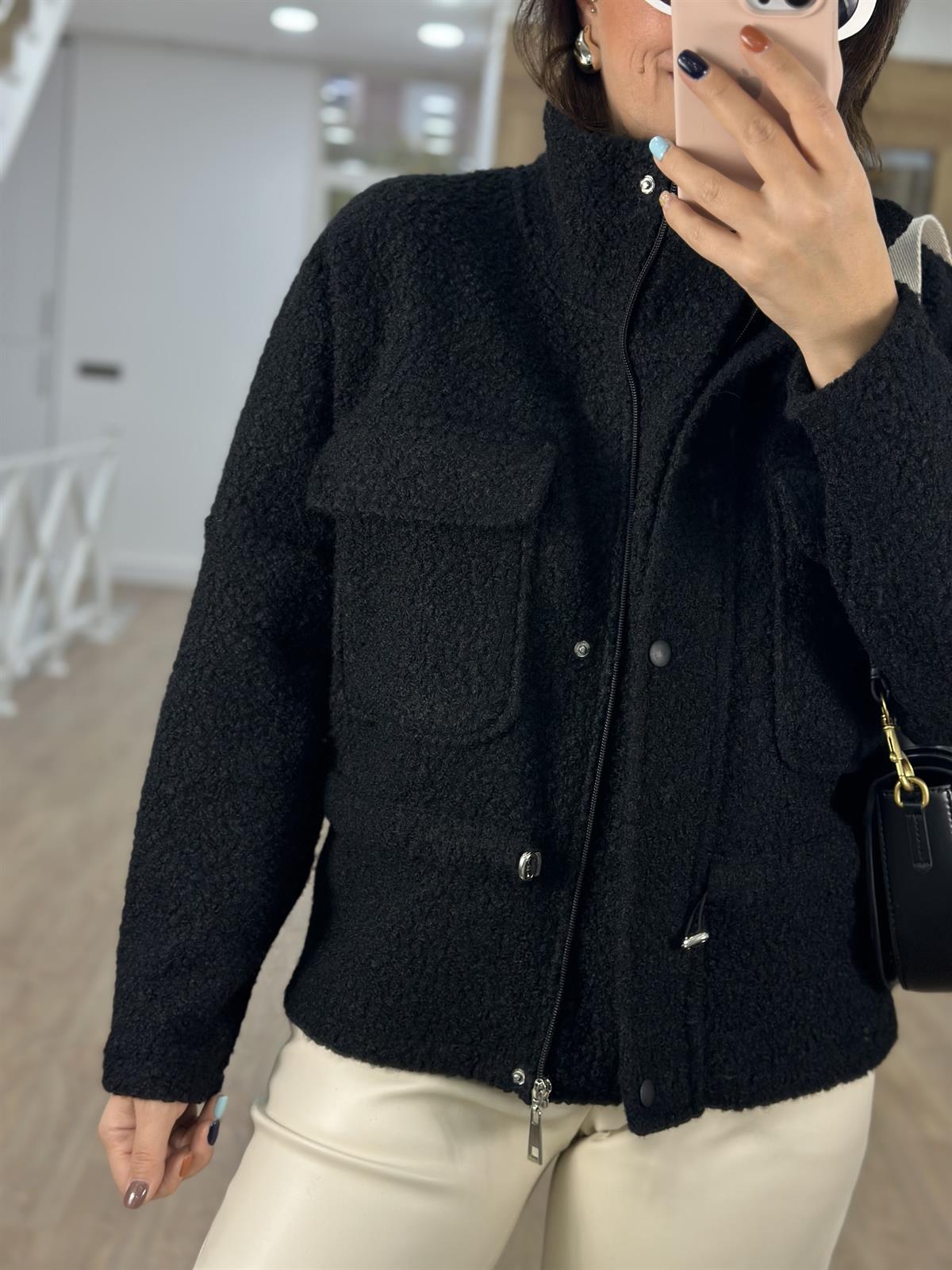 Kapak Cepli  Beli Büzgülü Buklet Kaban-Siyah