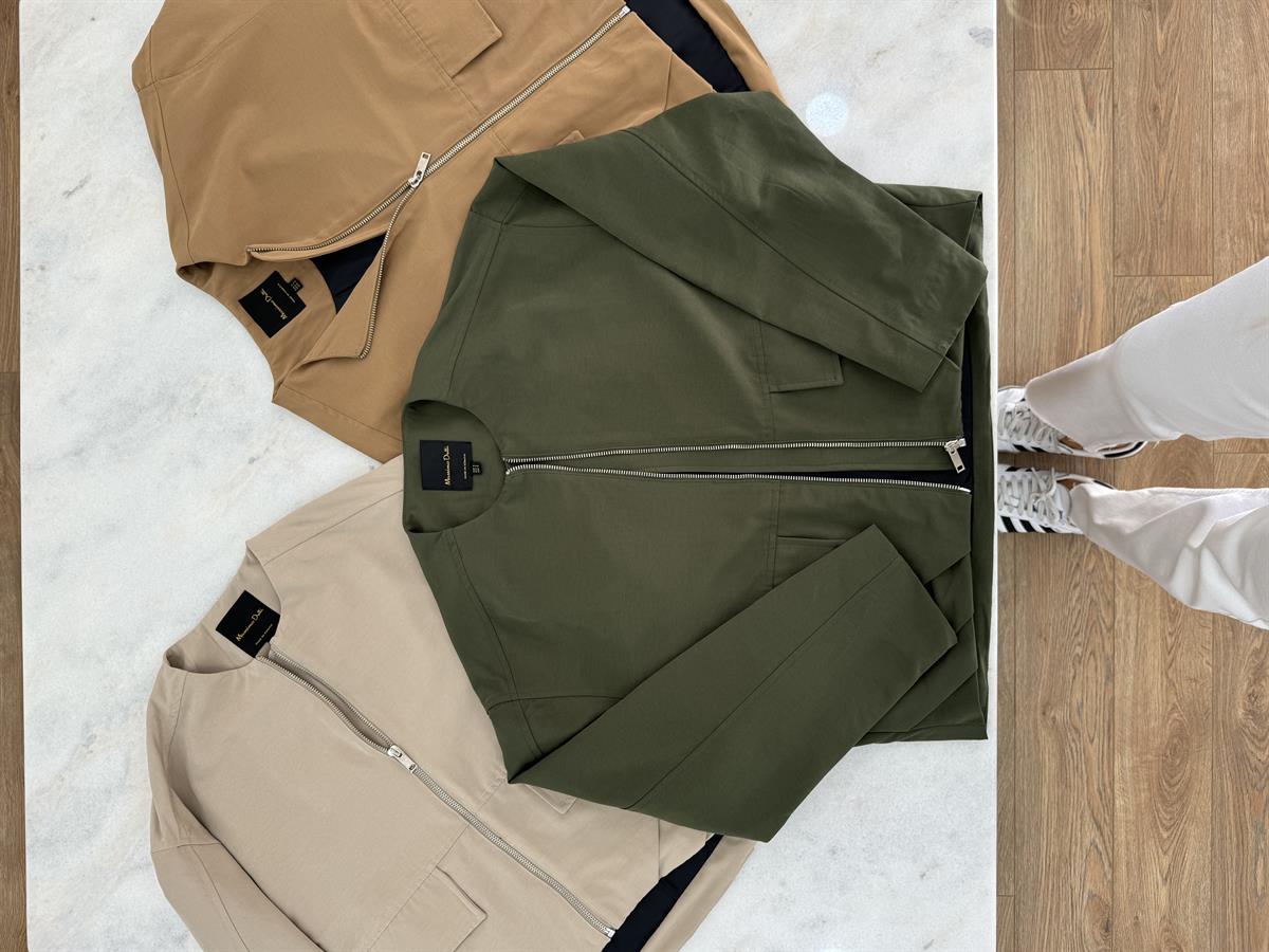 Kapak Cepli Fermuarlı Bomber Ceket - Bej