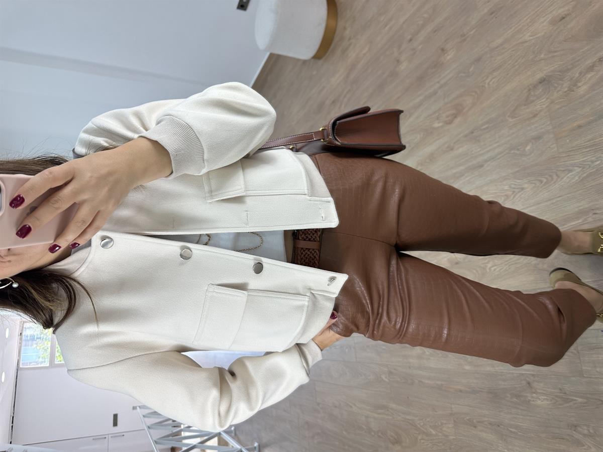 Kapak Cepli Kaşe Bomber Ceket-Taş