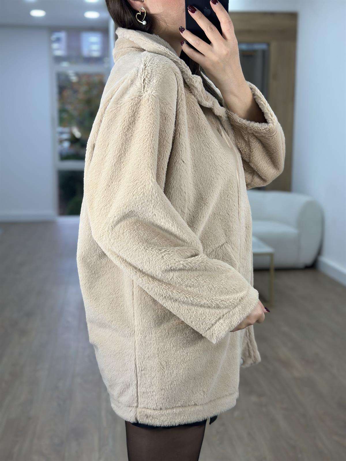 Kapak Cepli Önü Fermuarlı Kürk-Bej