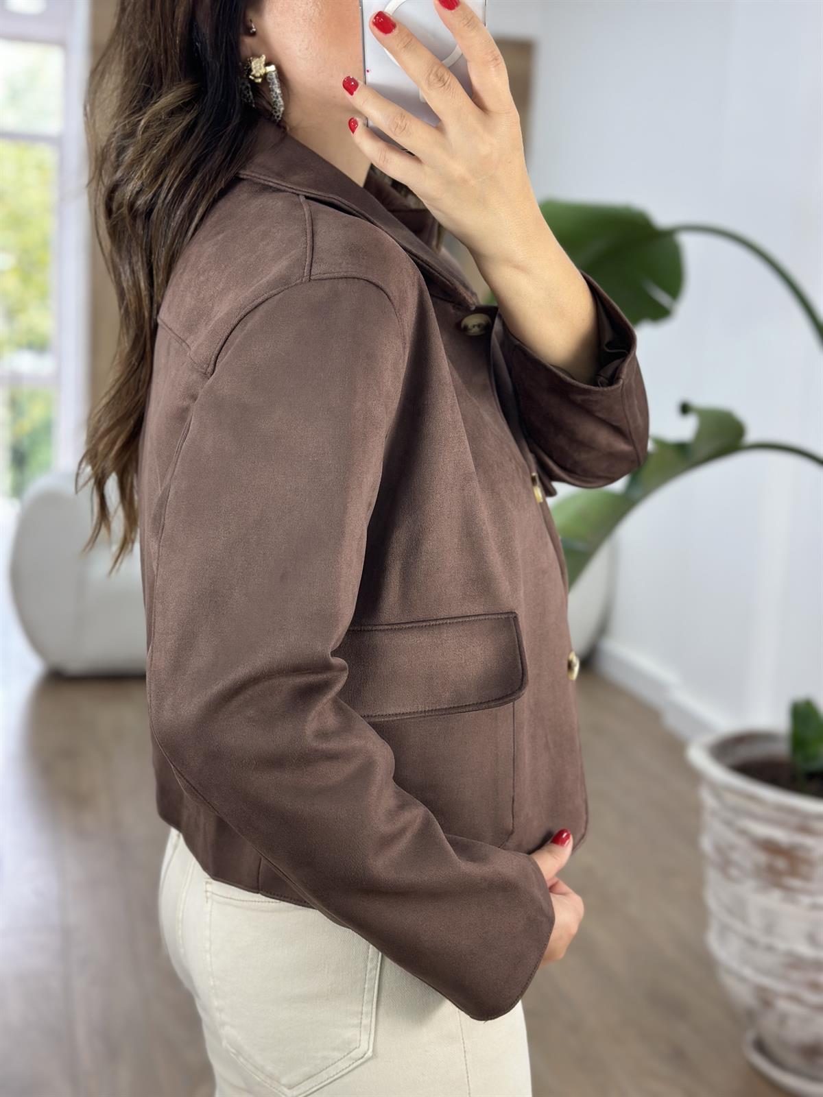 Kapak Cepli Süet Ceket - Kahverengi