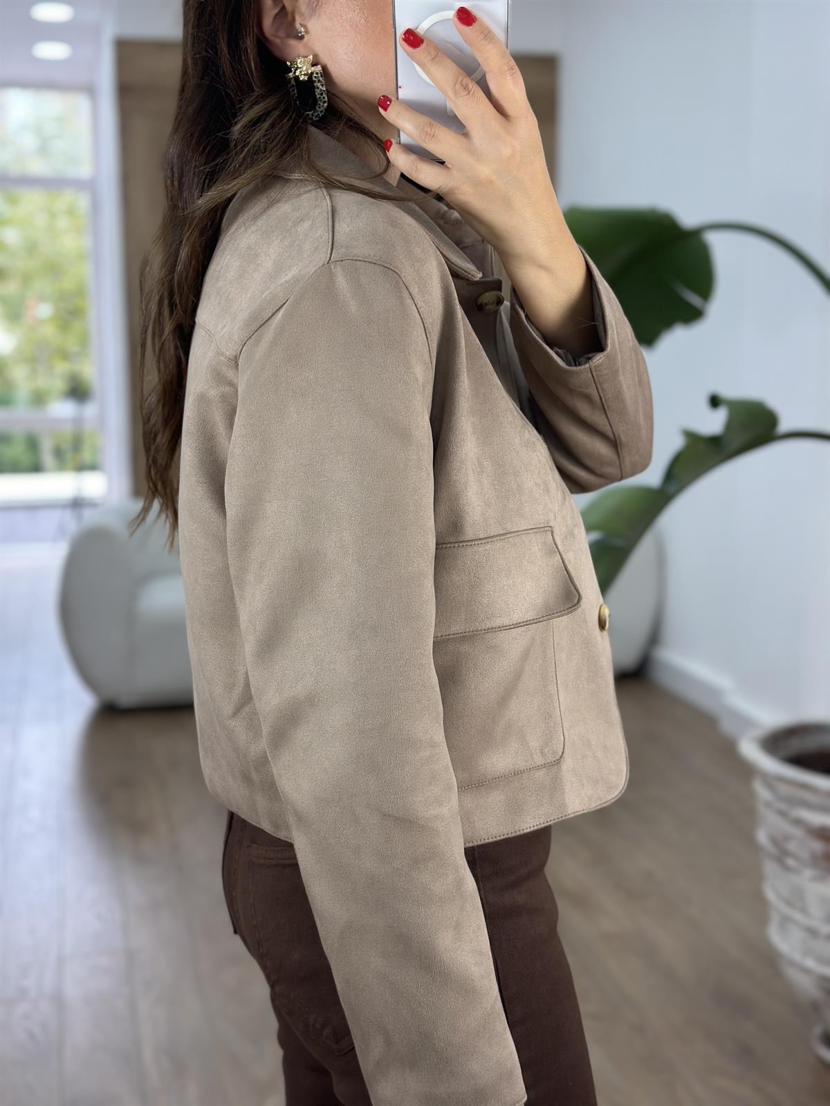 Kapak Cepli Süet Ceket - Vizon