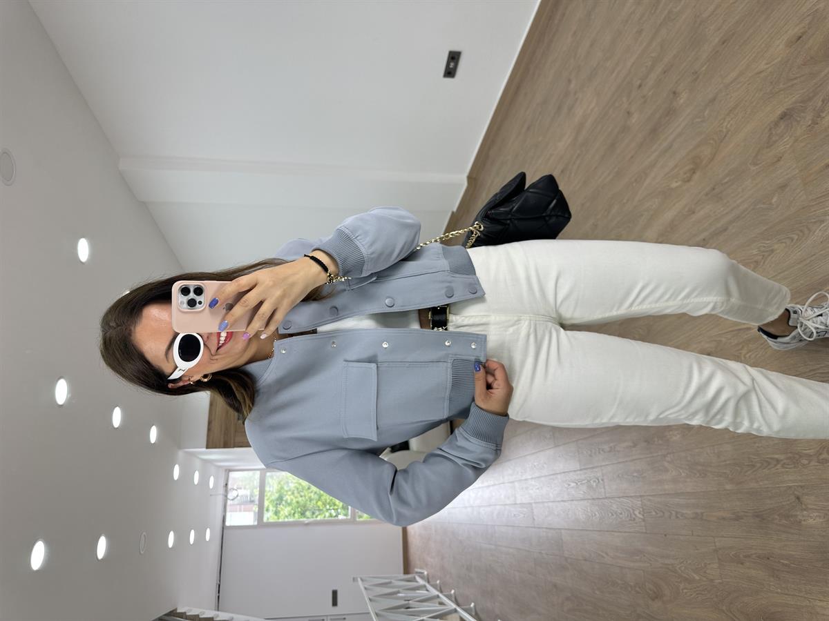 Kapak Cepli Vatkalı Bomber Ceket-Gri