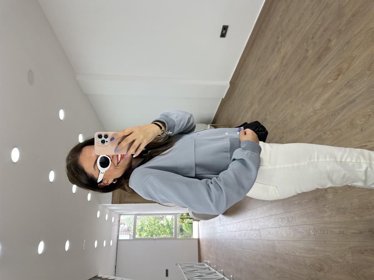 Kapak Cepli Vatkalı Bomber Ceket-Gri